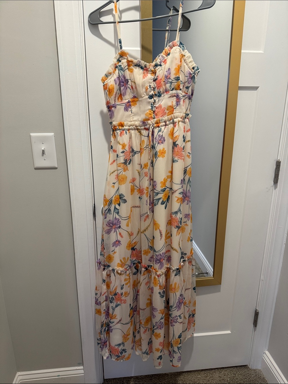 Patrons of Peace Cream Floral Spaghetti-Strap Maxi Dress